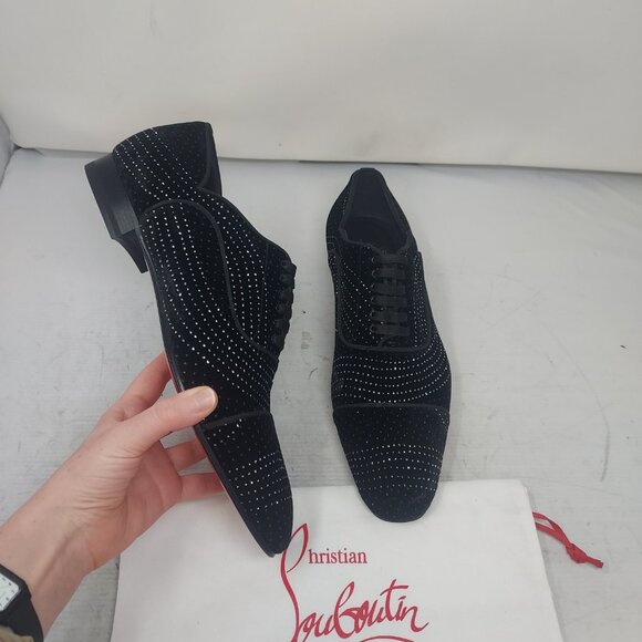 Christian Louboutin MENS Black Greggyrocks Sparkle Velvet Oxford Shoe main image 5